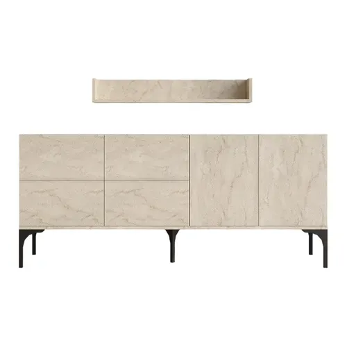 Buffet En Bois Avec étagère Murale "stella" - 180 X 40 X 55 Cm - Travertin