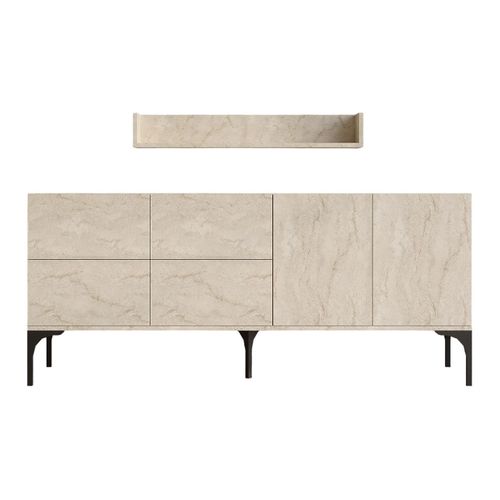 Buffet En Bois Avec étagère Murale "stella" - 180 X 40 X 55 Cm - Travertin