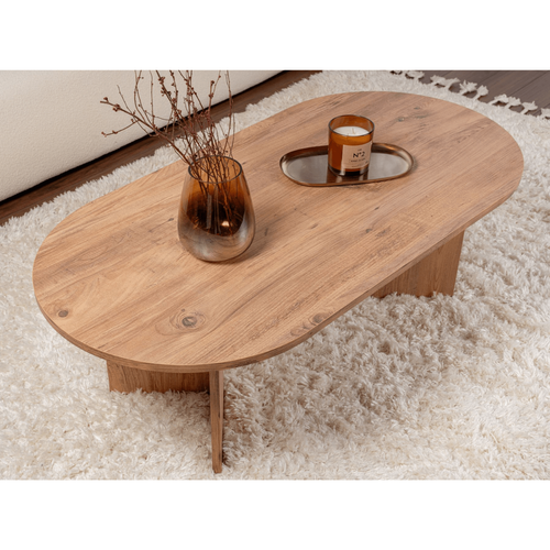 Table Basse Ovale En Aggloméré Sable Pin
