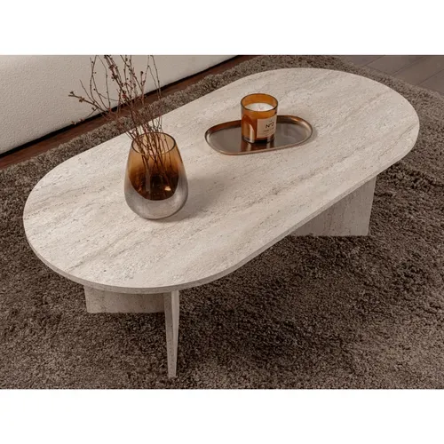 Table Basse Ovale En Aggloméré Sable Marbré Travertine
