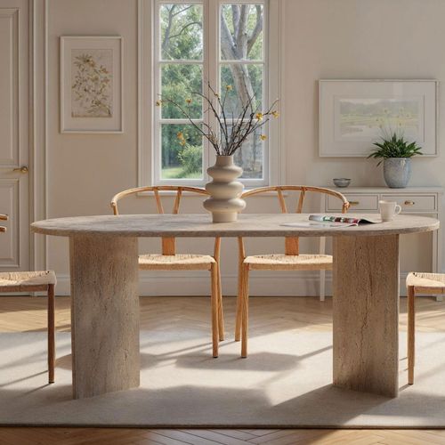 Table à Manger 8 Personnes Effet Travertin