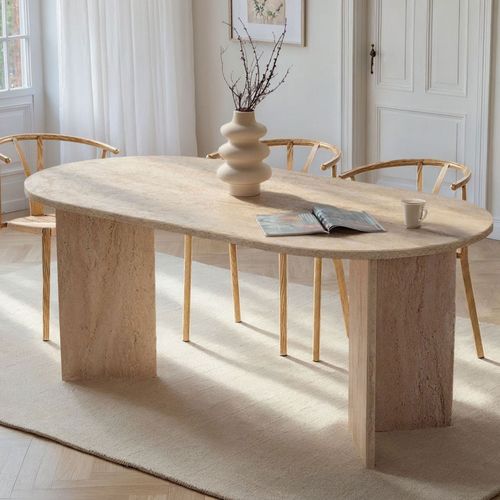 Table à Manger 8 Personnes Effet Travertin