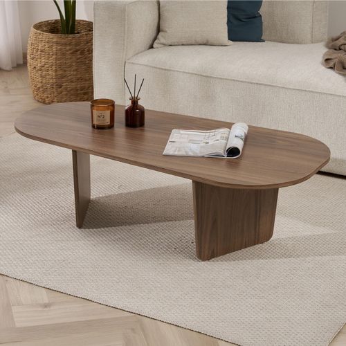 Soma - Table Basse Ovale En Bois 130x65cm - Bois Foncé