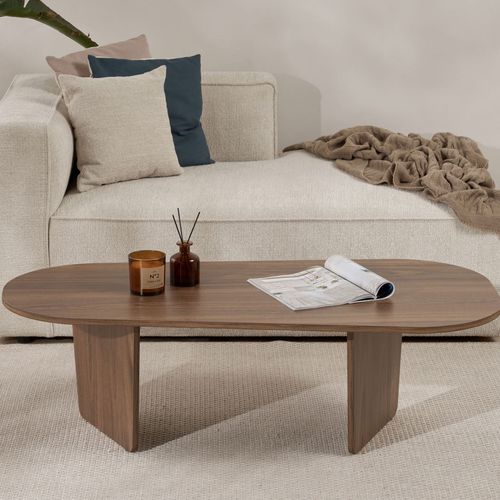 Soma - Table Basse Ovale En Bois 130x65cm - Bois Foncé