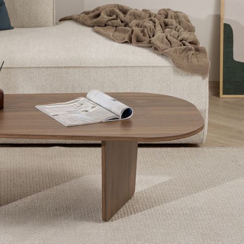 Soma - Table Basse Ovale En Bois 130x65cm - Bois Foncé