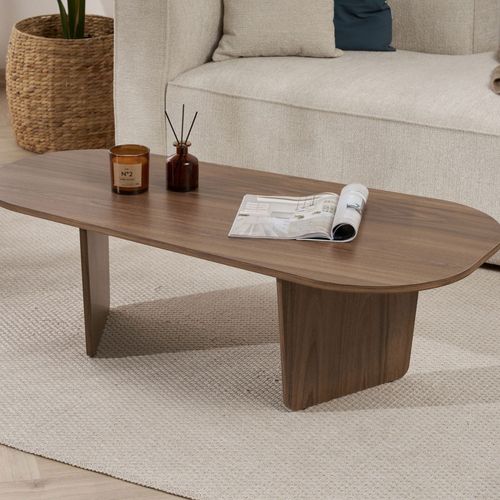 Soma - Table Basse Ovale En Bois 130x65cm - Bois Foncé