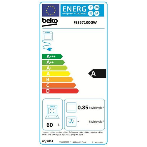 Cuisinière Vitrocéramique 60l 4 Feux Blanc 5800w 50cm - Fss57100gw