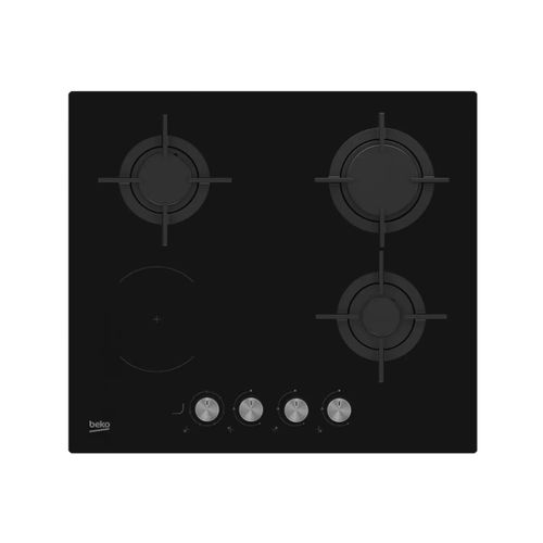 Plaque de cuisson mixte 3 foyers gaz + 1 vitrocéramique - dessus Verre - Hilm64222sv