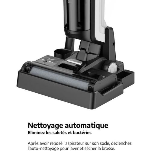 Aspirateur Balai Laveur Sans Fil - 250 W - 2 Réservoirs Indépendants - Ecran LED - Blanc Et Noir