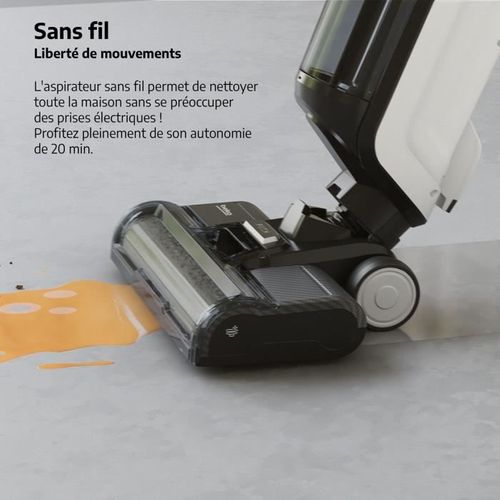 Aspirateur Balai Laveur Sans Fil - 250 W - 2 Réservoirs Indépendants - Ecran LED - Blanc Et Noir