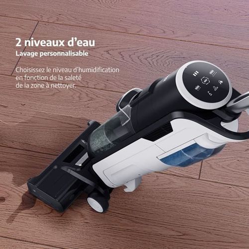 Aspirateur Balai Laveur Sans Fil - 250 W - 2 Réservoirs Indépendants - Ecran LED - Blanc Et Noir