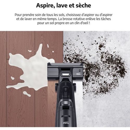 Aspirateur Balai Laveur Sans Fil - 250 W - 2 Réservoirs Indépendants - Ecran LED - Blanc Et Noir