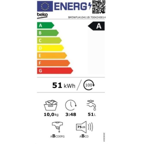 Lave-linge hublot BEKO BM3WFU410411B 10kg