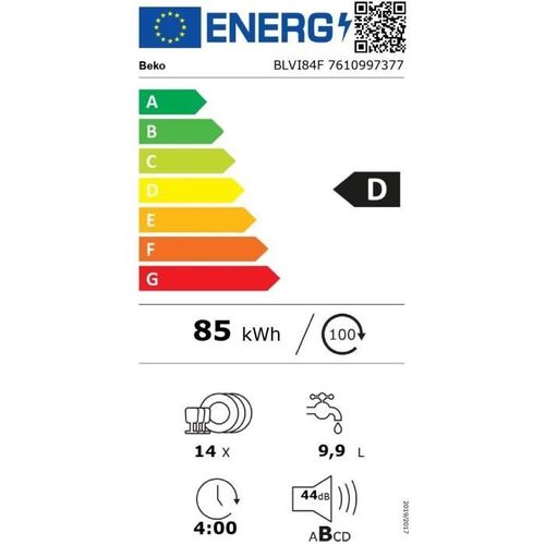 Lave-vaisselle Tout Intégrable Blvi84f - 14 Couverts - 44 dB - L60cm