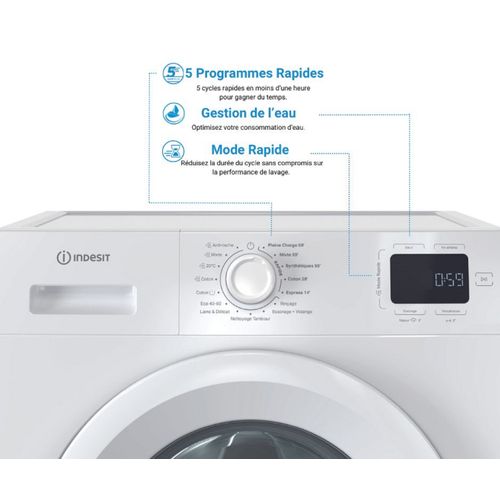 Lave linge hublot INDESIT IMW862MYTIMEFR 8kg Blanc