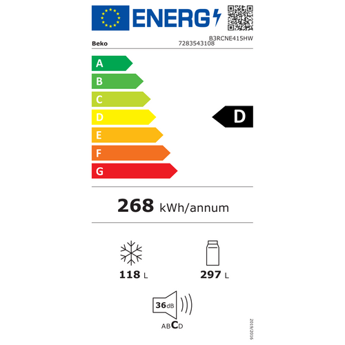 Réfrigérateur congélateur 415l Froid ventilé - B3rcne415hw