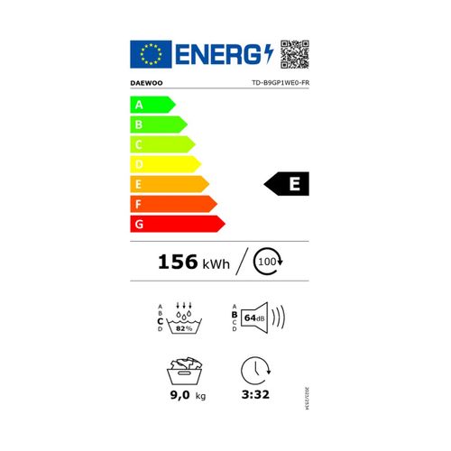 Sèche-linge 9kg pompe à chaleur blanc, départ différé, condensation - Td-b9gp1we0