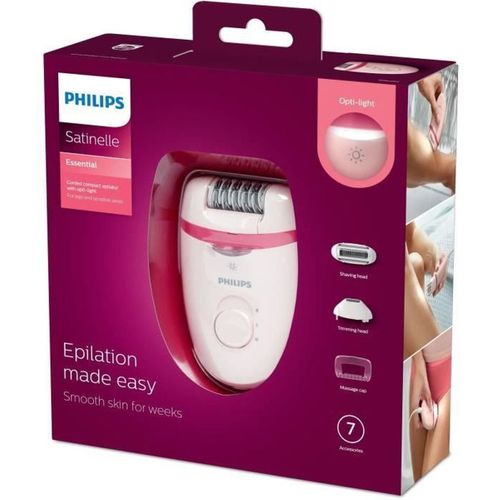Satinelle Essential Bre285/00 Épilateur Filaire Rose — Opti-light, 2 Vitesses