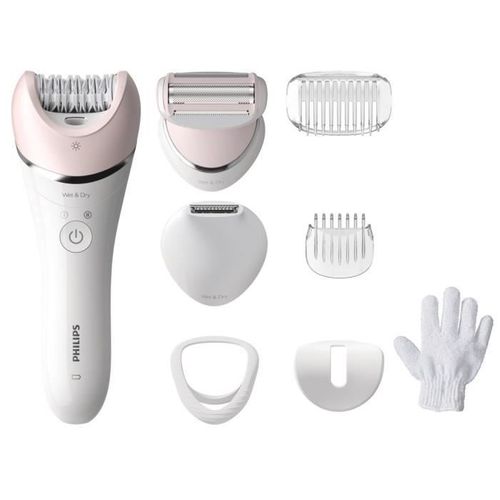 Bre721/00 Epilateur Électrique Séries 8000 - Visage et Corps - 100% Étanche - 8 Accessoires
