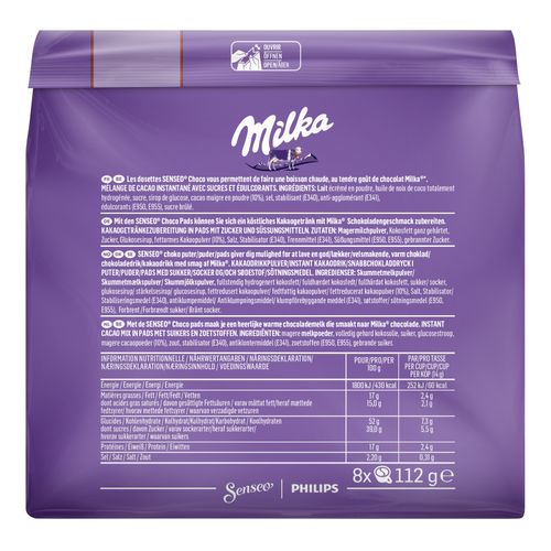Dosettes chocolat SENSEO Milka chocolat dosettes x8 vue détaillée