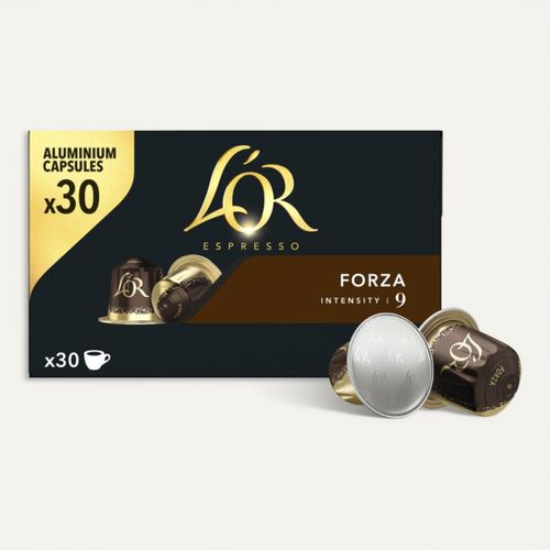 Capsule compatible Nespresso L'OR Espresso Forza x 30 vue de face