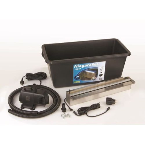 Niagara 60 Kit Cascade LED - Lame Inox 60 Cm, Bassin 65 L, Pompe 3900 L/h