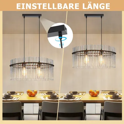 Lustre 2 Flammes E27 Verre Noir Pour Cuisine Salon (sans Ampoule)