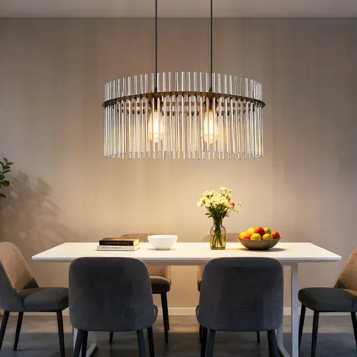 Lustre 2 Flammes E27 Verre Noir Pour Cuisine Salon (sans Ampoule)