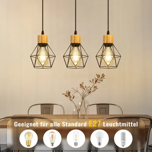 Suspension Vintage 3 luminaire Suspension Industrielle Suspension Noir E27 Sans Ampoule