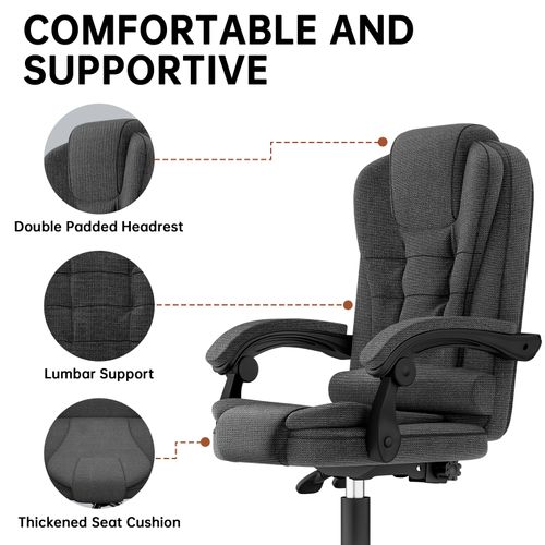 Chaise De Bureau Ergonomique Avec Dossier Haut Et Fonction D'inclinaison Réglable - Noir Et Gris