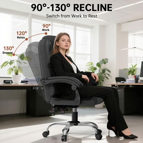 Chaise De Bureau Ergonomique Avec Dossier Haut Et Fonction D'inclinaison Réglable - Noir Et Gris