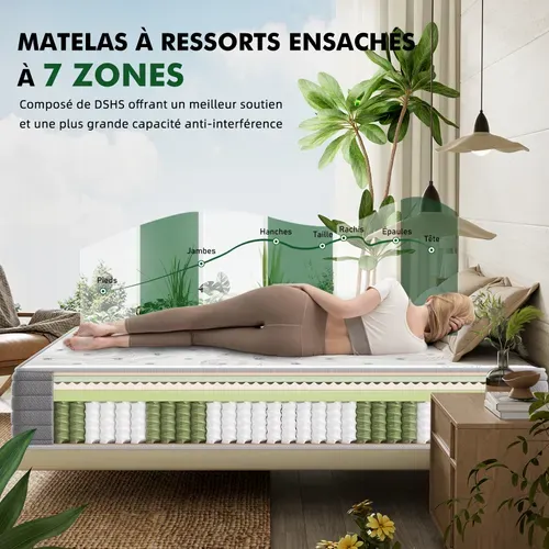Matelas à Ressorts Ensachés 180x200 cm,7 Zones, h3/h4, Epaisseur 22 cm
