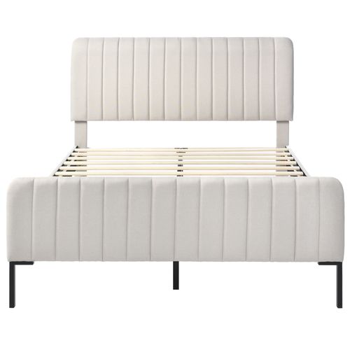 Lit Double Capitonné 180 X 200 Cm, Cadre De Lit, Tête De Lit Réglable, Lin, Gris Et Beige