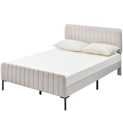Lit Double Capitonné 180 X 200 Cm, Cadre De Lit, Tête De Lit Réglable, Lin, Gris Et Beige