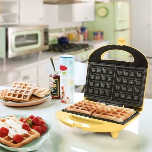 Gaufrier - Design Rétro - Pour Des Gaufres De Bruxelles - Sweet Dreams - 700 W - Jaune
