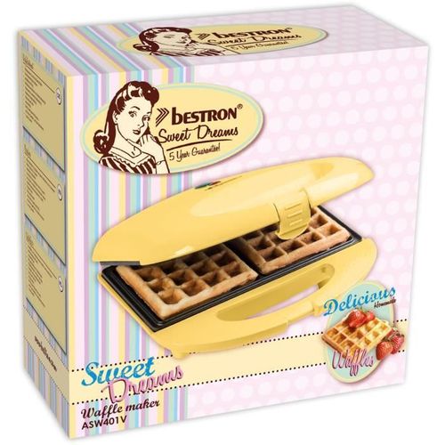 Gaufrier - Design Rétro - Pour Des Gaufres De Bruxelles - Sweet Dreams - 700 W - Jaune
