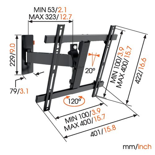 Support Mural Inclinable/orientable Pour Écran De 32  À 55 - Wall3225black