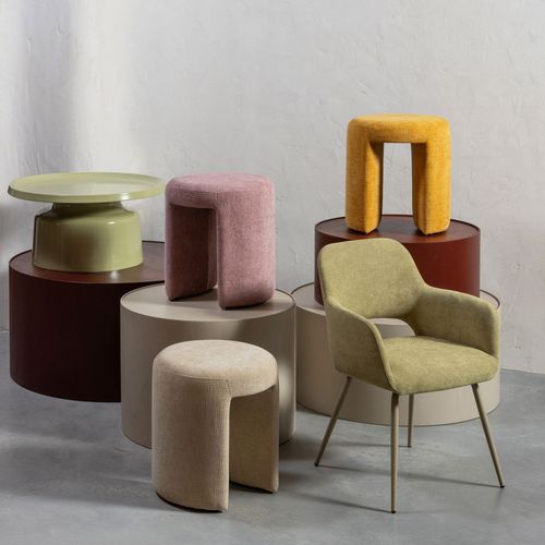 Charlie - Pouf Rond En Tissu D.45cm - Beige