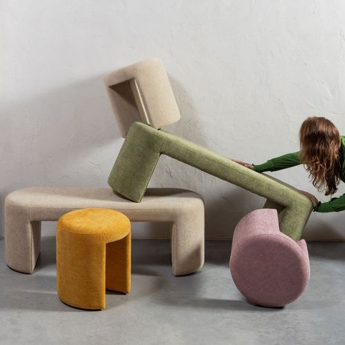 Charlie - Pouf Rond En Tissu D.45cm - Beige