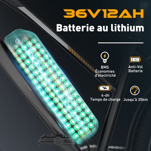 Vélo Électrique Noir, 28" Vae Ville E-bike, Batterie Amovible 36v 12ah, 7 Vitesses, E-bike Urbain