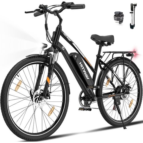 Vélo Électrique Noir, 28" Vae Ville E-bike, Batterie Amovible 36v 12ah, 7 Vitesses, E-bike Urbain