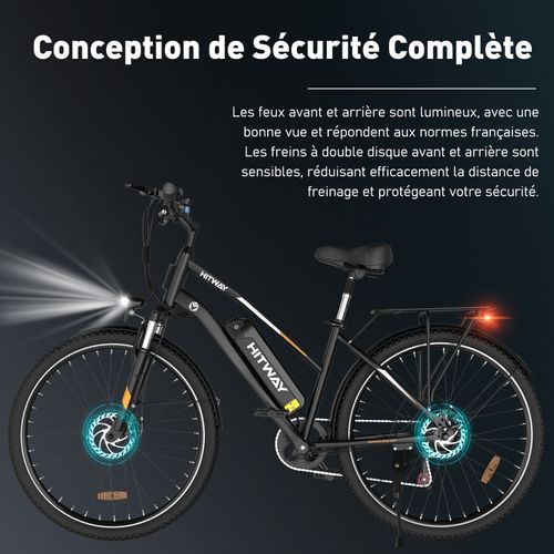 Vélo Électrique Noir, 28" Vae Ville E-bike, Batterie Amovible 36v 12ah, 7 Vitesses, E-bike Urbain
