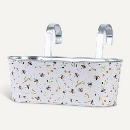 Jardinière Avec Crochets - Motif Abeille - L 39,3 X P 28,9 X H 26,2 Cm - Acier Galvanisé
