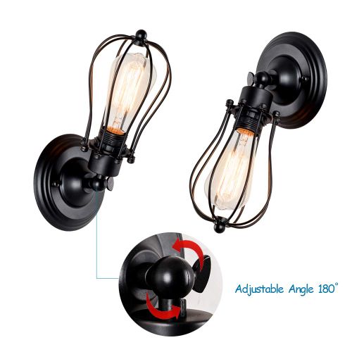2x Applique Murale Industrielle Métal Fer E27 Luminaire Vintage Retro Café Loft Cuisine Salon Noir