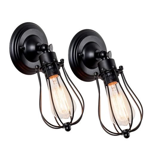 2x Applique Murale Industrielle Métal Fer E27 Luminaire Vintage Retro Café Loft Cuisine Salon Noir
