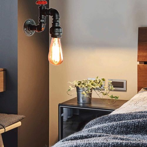 Lot De 2 Applique Murale Loft Industriel Tuyau Tube D'eau Rétro Noir Lustre Lampe Lumières