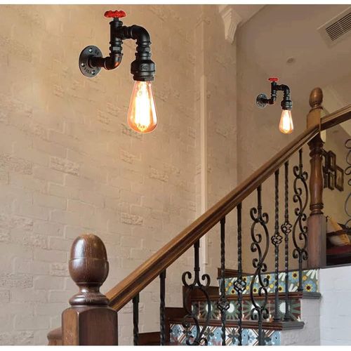 Lot De 2 Applique Murale Loft Industriel Tuyau Tube D'eau Rétro Noir Lustre Lampe Lumières