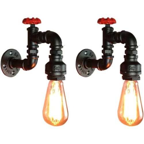 Lot De 2 Applique Murale Loft Industriel Tuyau Tube D'eau Rétro Noir Lustre Lampe Lumières