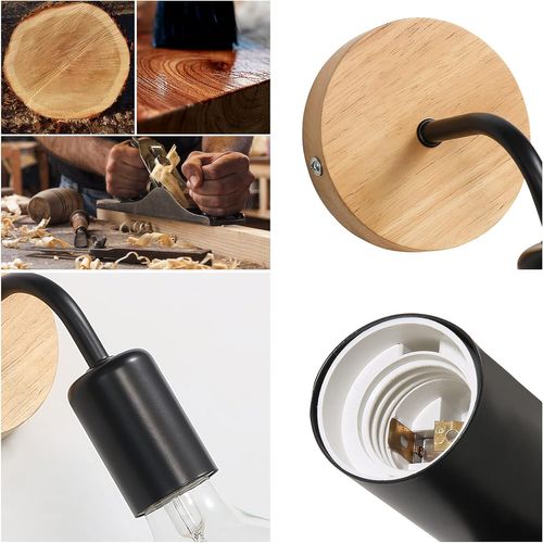 Applique Murale En Bois Fer Noir Réglable 360°lampe E27 Rétro Rustique Lumière Cuisine Salon