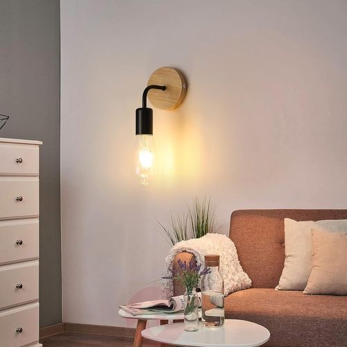 Applique Murale En Bois Fer Noir Réglable 360°lampe E27 Rétro Rustique Lumière Cuisine Salon